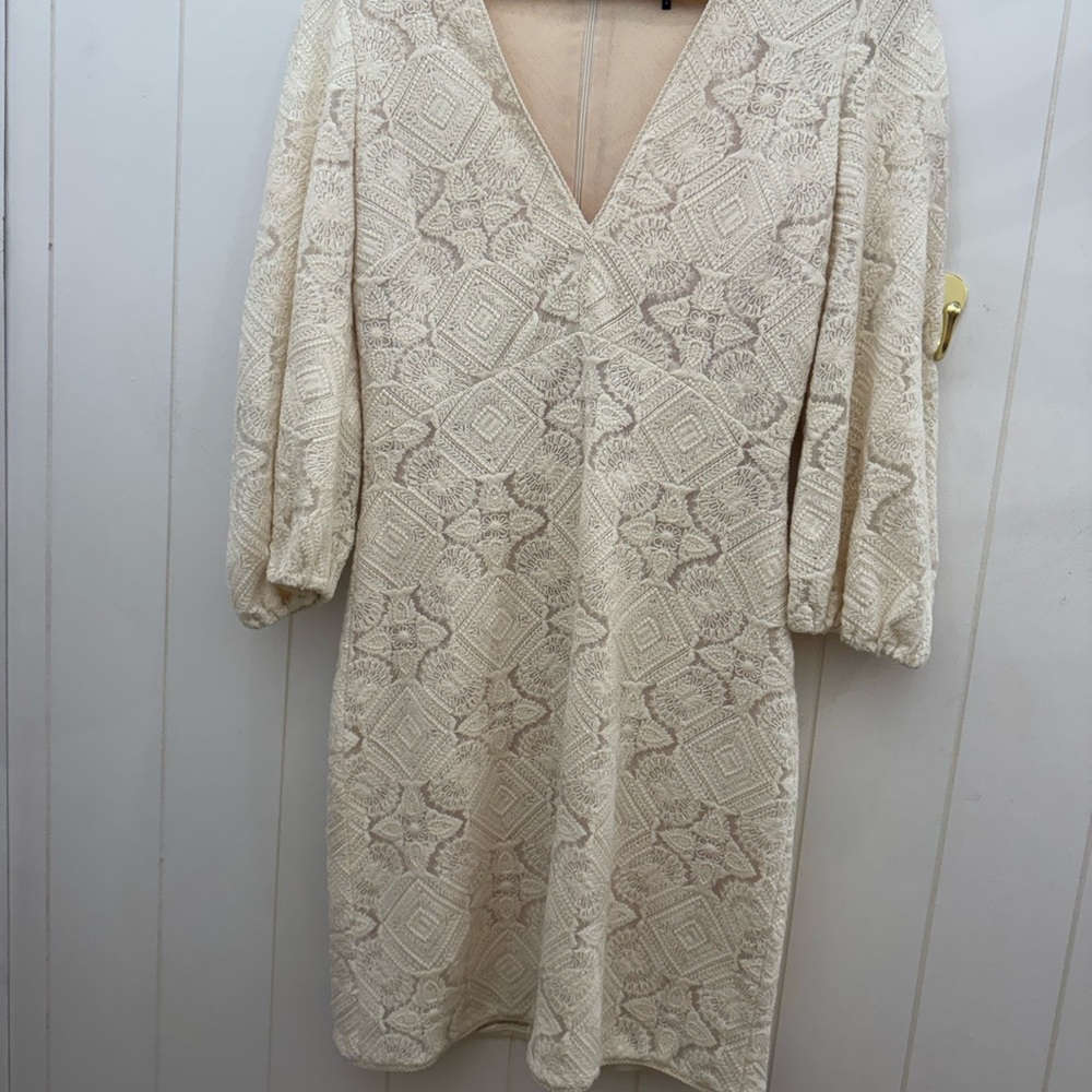 Maje Cream Geometric Sleeve Dress